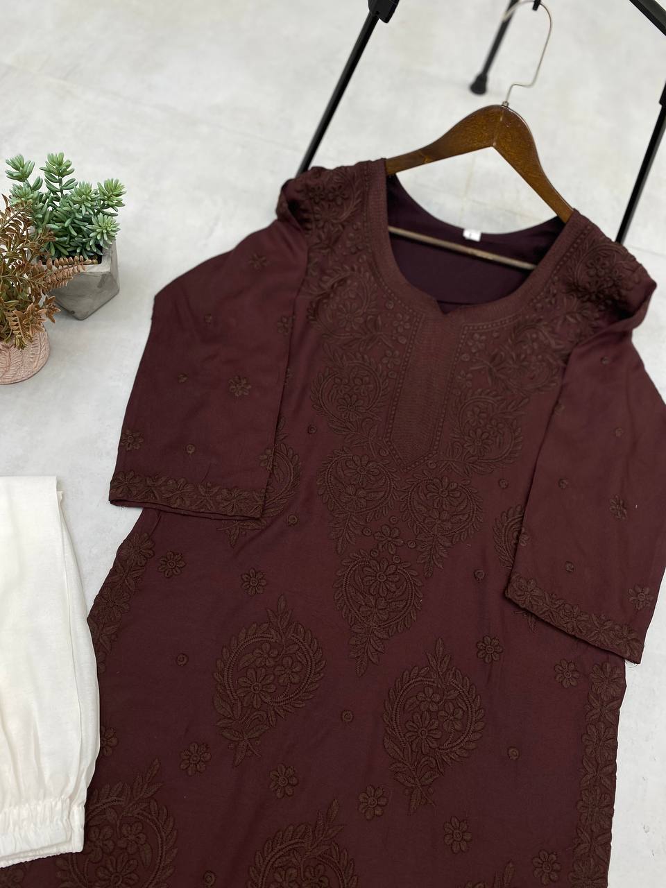 "Elegant Rayon Embroidered Top and Plazo Set with Silk Inner"
