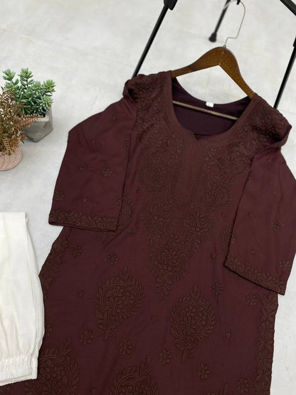 "Elegant Rayon Embroidered Top and Plazo Set with Silk Inner"