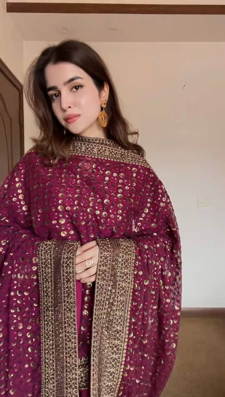 "Elegance in Monsoon Silk: Thread & Sequins Ensemble"
