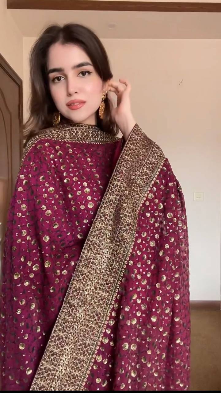 "Elegance in Monsoon Silk: Thread & Sequins Ensemble"
