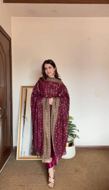 "Elegance in Monsoon Silk: Thread & Sequins Ensemble"
