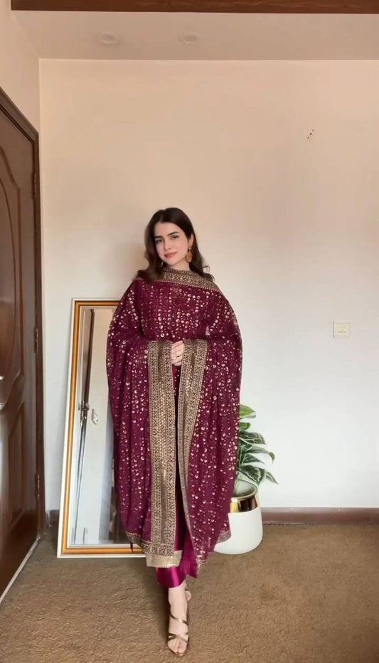 "Elegance in Monsoon Silk: Thread & Sequins Ensemble"