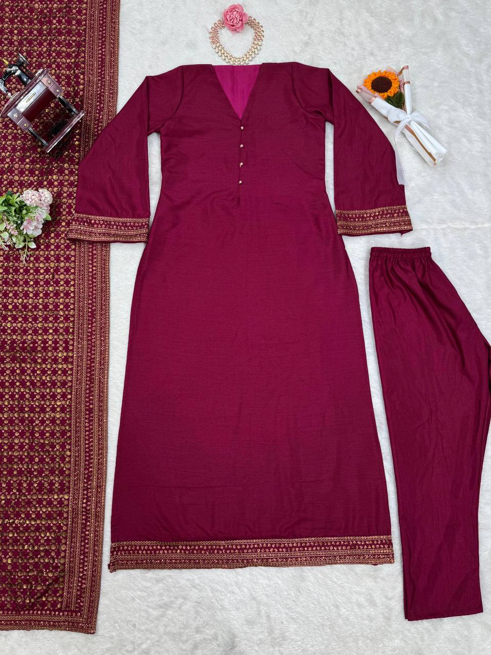 "Elegance in Monsoon Silk: Thread & Sequins Ensemble"