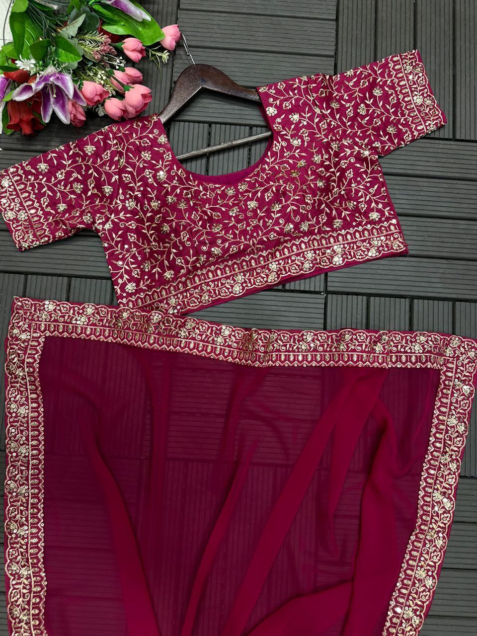 "Elegant Heavy Georgette Lehenga Saree with 3-Layer Ruffle Work & Dupatta"