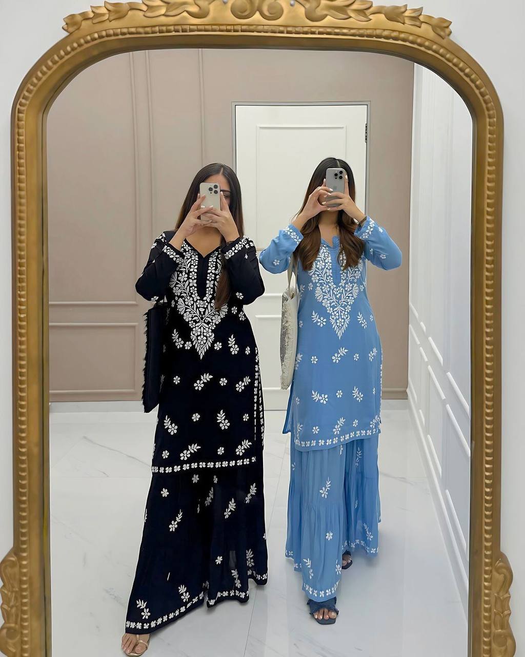 MASLIN TOP WITH COTTON THREAD EMBROIDERED WORK SHARARA