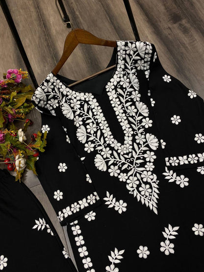 MASLIN TOP WITH COTTON THREAD EMBROIDERED WORK SHARARA