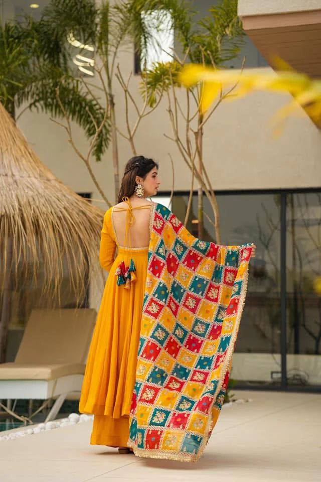 "Chinon Silk Elegance: Top, Plazo, and Dupatta Set"