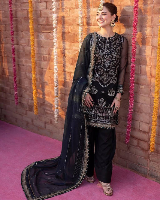 "Elegant Faux Georgette Embroidered Suit Set with Silk Inner & Sequence Work"