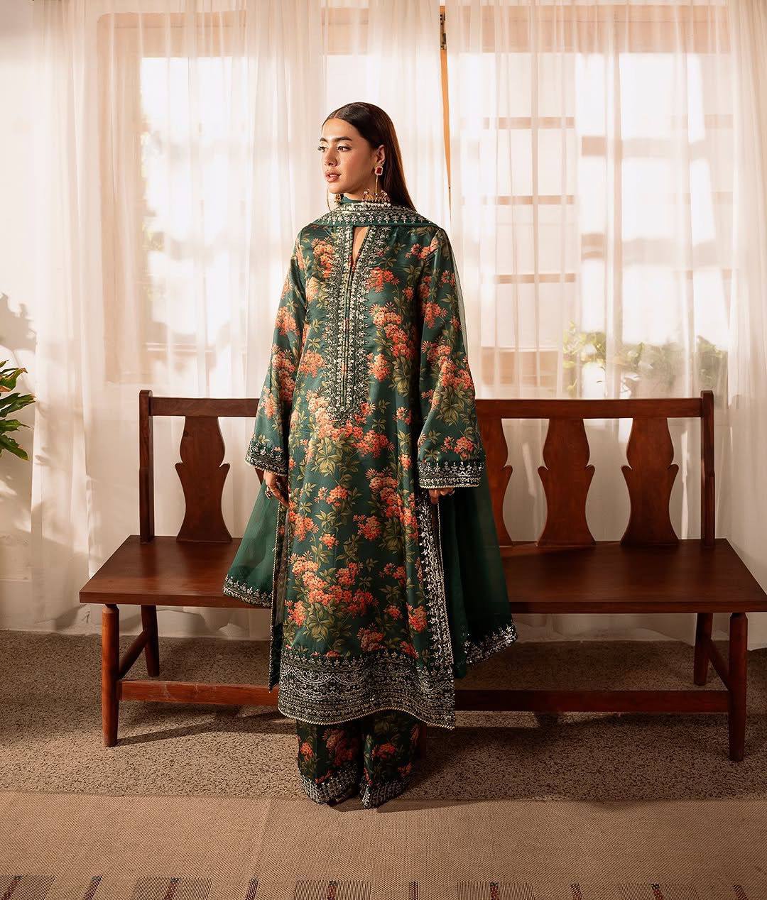 "Luxe Threaded Silk Set with Digital Print"
