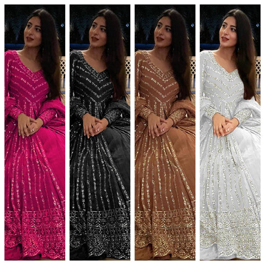 "Elegant Foux Gorgette Lehenga Choli Set with Sequenced Detailing"