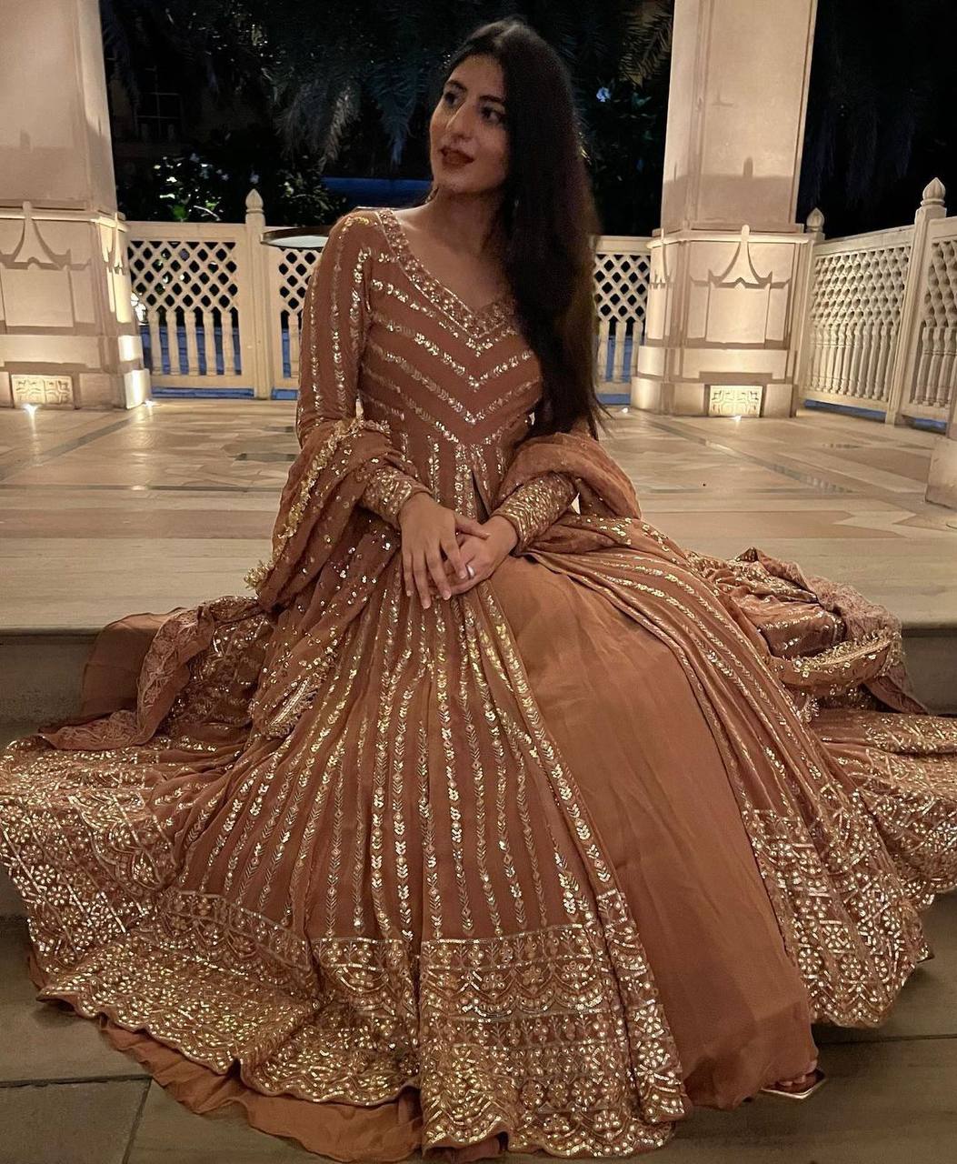 "Elegant Foux Gorgette Lehenga Choli Set with Sequenced Detailing"