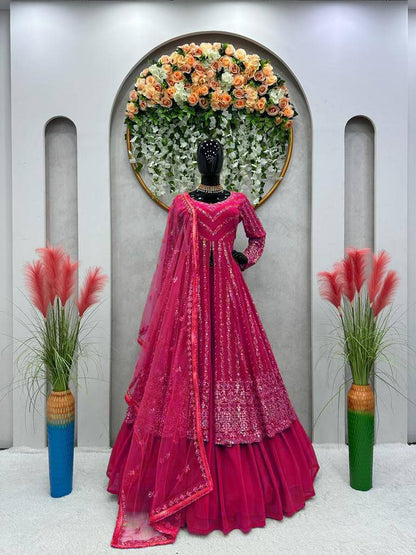 "Elegant Foux Gorgette Lehenga Choli Set with Sequenced Detailing"