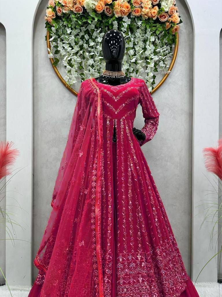 "Elegant Foux Gorgette Lehenga Choli Set with Sequenced Detailing"