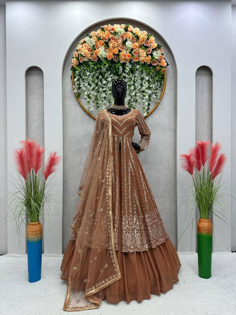 "Elegant Foux Gorgette Lehenga Choli Set with Sequenced Detailing"