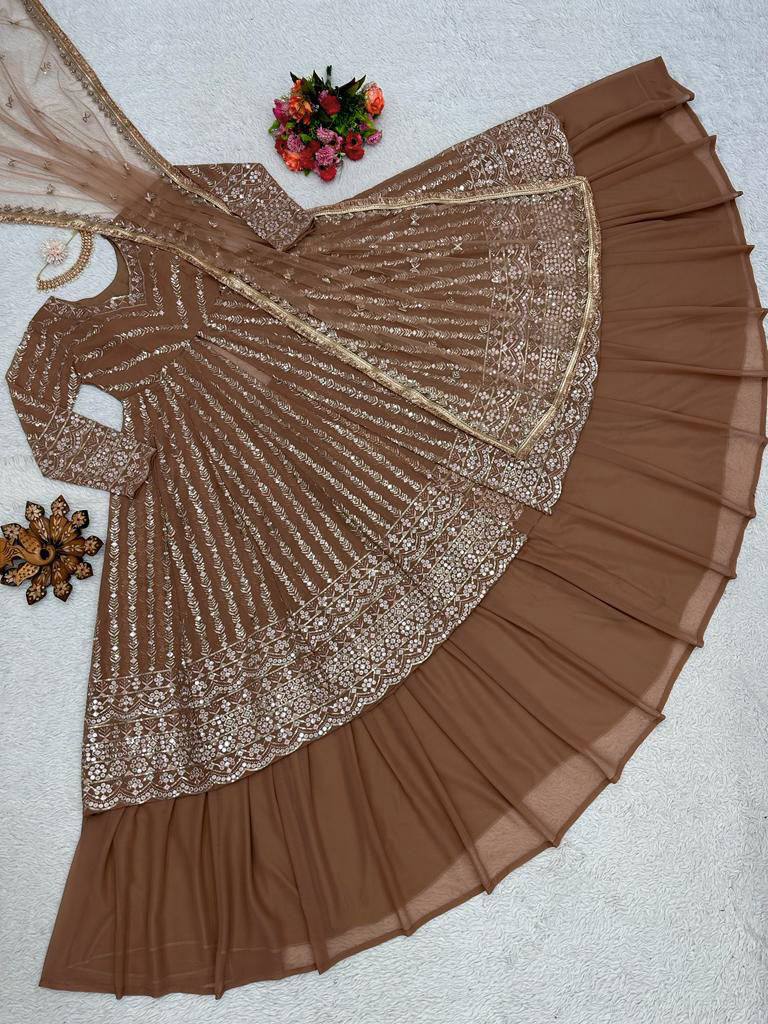 "Elegant Foux Gorgette Lehenga Choli Set with Sequenced Detailing"