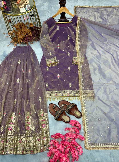 Pure Twill Gold net Top Palazzo with Dupatta