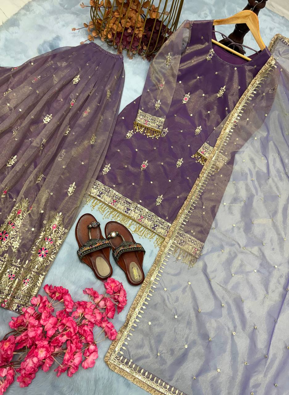 Pure Twill Gold net Top Palazzo with Dupatta