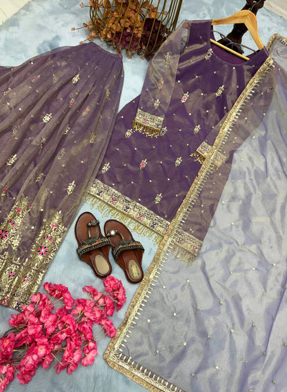 Pure Twill Gold net Top Palazzo with Dupatta