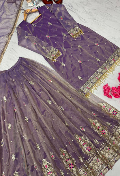 Pure Twill Gold net Top Palazzo with Dupatta