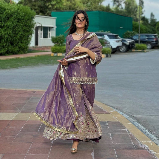 Pure Twill Gold net Top Palazzo with Dupatta