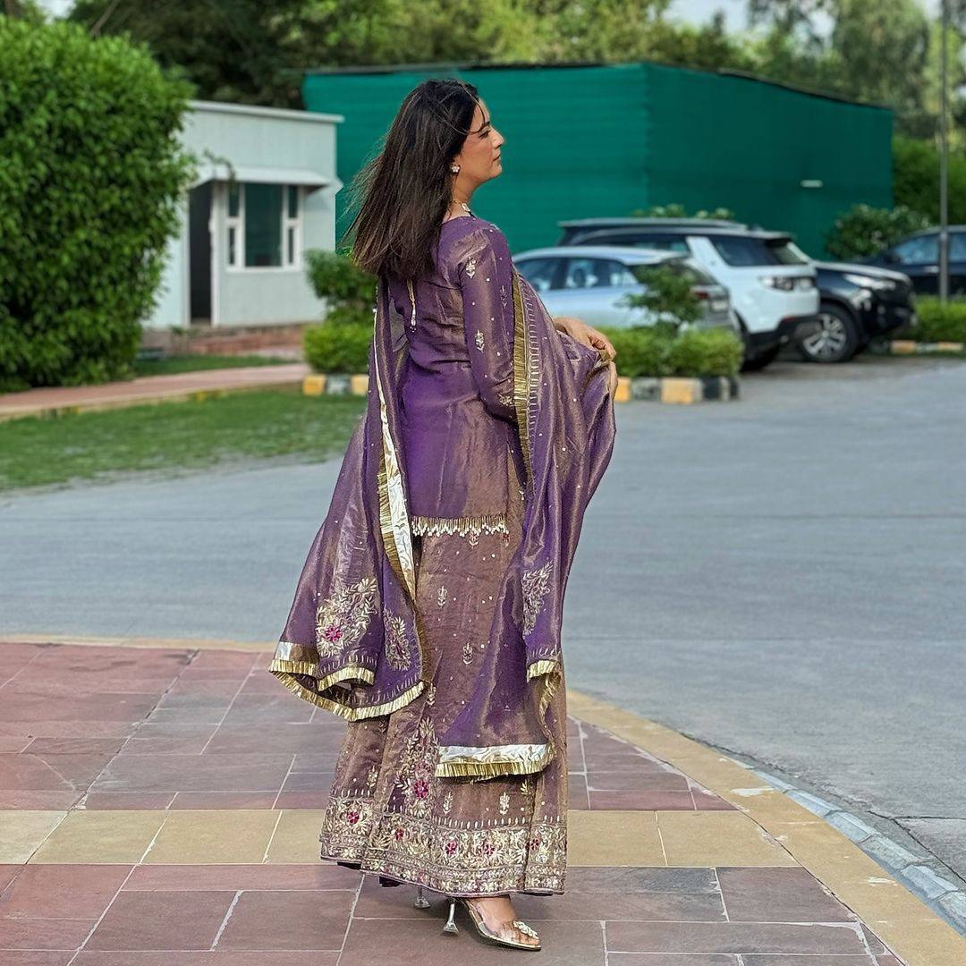 Pure Twill Gold net Top Palazzo with Dupatta