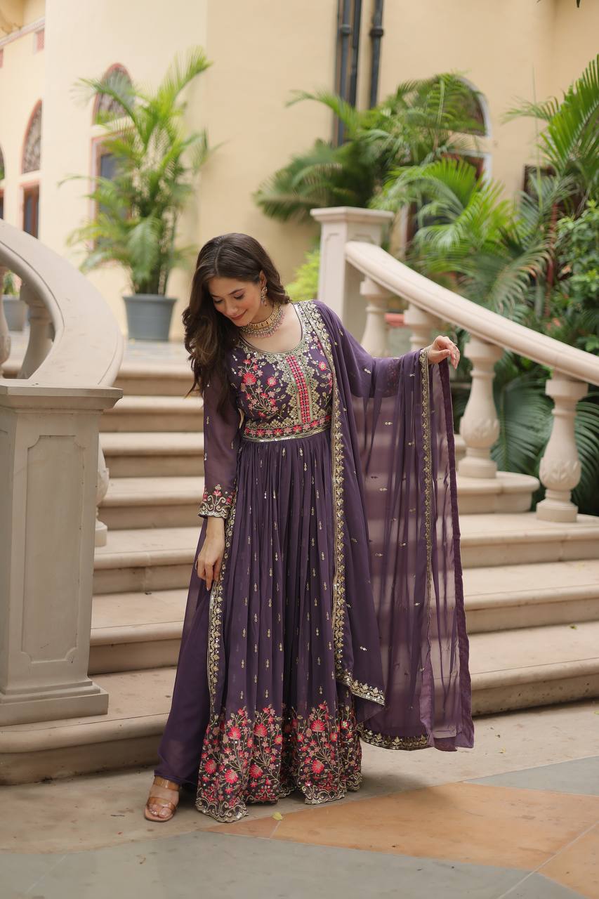 "Elegant Faux Georgette Kurti, Sharara, and Dupatta Set with Sequins Embroidery"