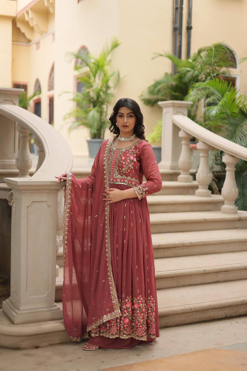 "Elegant Faux Georgette Kurti, Sharara, and Dupatta Set with Sequins Embroidery"