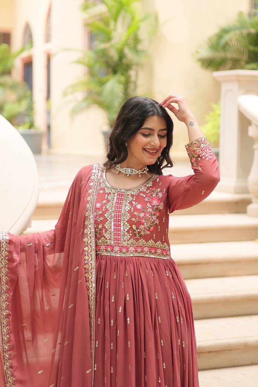 "Elegant Faux Georgette Kurti, Sharara, and Dupatta Set with Sequins Embroidery"