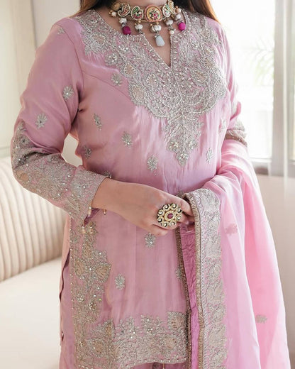 Chinnon silk kurta sharara with dupatta sets