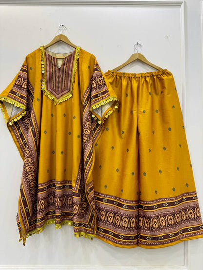 "Elegant Viscos Velvet Kaftan & Plazo Set with Digital Print"