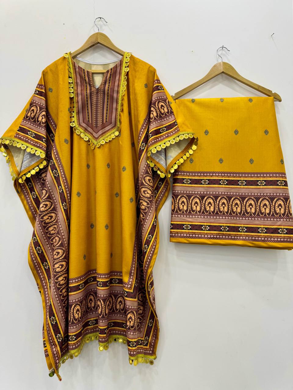 "Elegant Viscos Velvet Kaftan & Plazo Set with Digital Print"