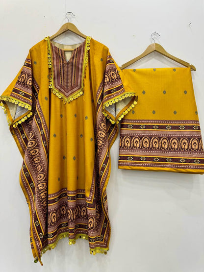 "Elegant Viscos Velvet Kaftan & Plazo Set with Digital Print"