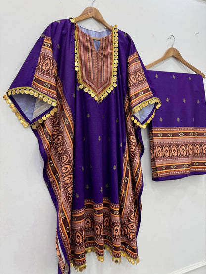 "Elegant Viscos Velvet Kaftan & Plazo Set with Digital Print"