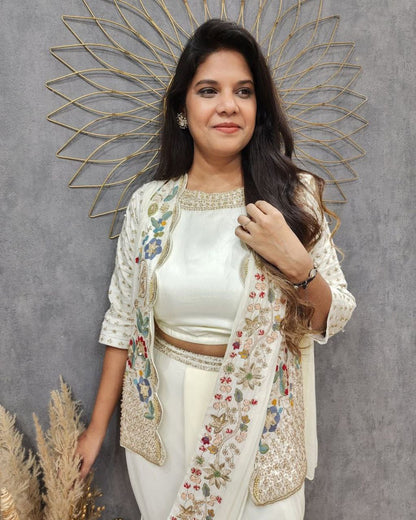 "Elegant Heavy Chinon Sarara Set with Embroidered Dupatta and Koti"