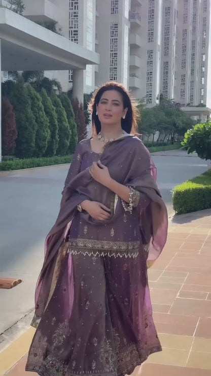 Pure Twill Gold net Top Palazzo with Dupatta