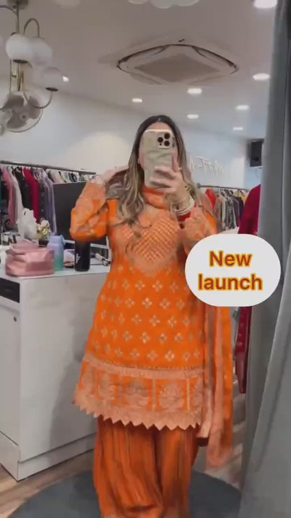 Designer Party Wear Top, Sharara Palazzo and Dupatta