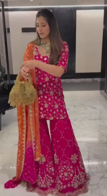 New Designer Heavy Georgette Embroidered Sharara Set