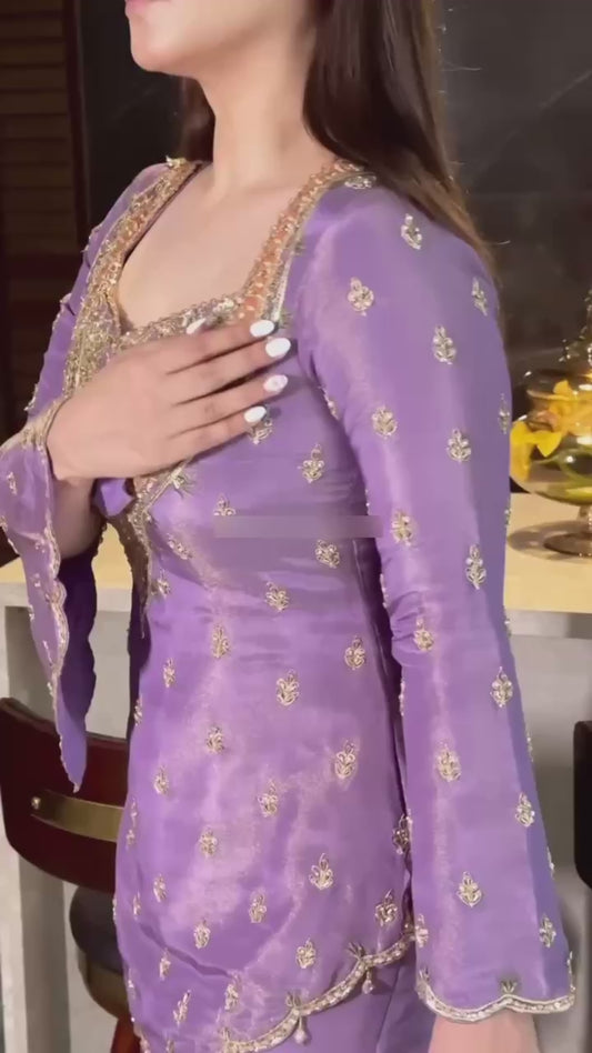 Heavy shimmer Silk designer kurta palazzo set