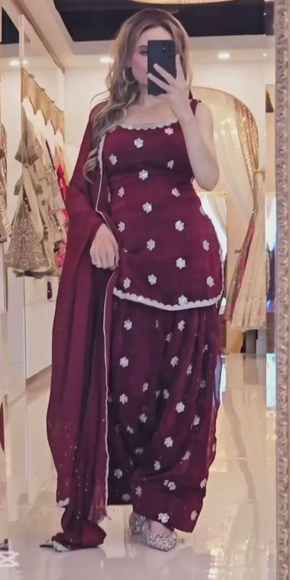 Designer Party Wear Top with Farshi Salwar