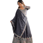 Crepe Silk Sequence Embroidery and Zari Work Rajsthani Lehenga Choli with Dupatta For Women -Black (M)