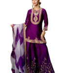 Chinon Silk Sequence Embroidery Work Straight Kurti With Sharara Suit and Dupatta Set For Women -Wine (M)