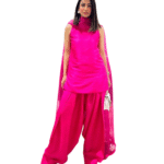 Fendi Silk Solid Semi Stitched Sleeveless Kurti With Salwar and Dupatta Set For Women -Pink (M)